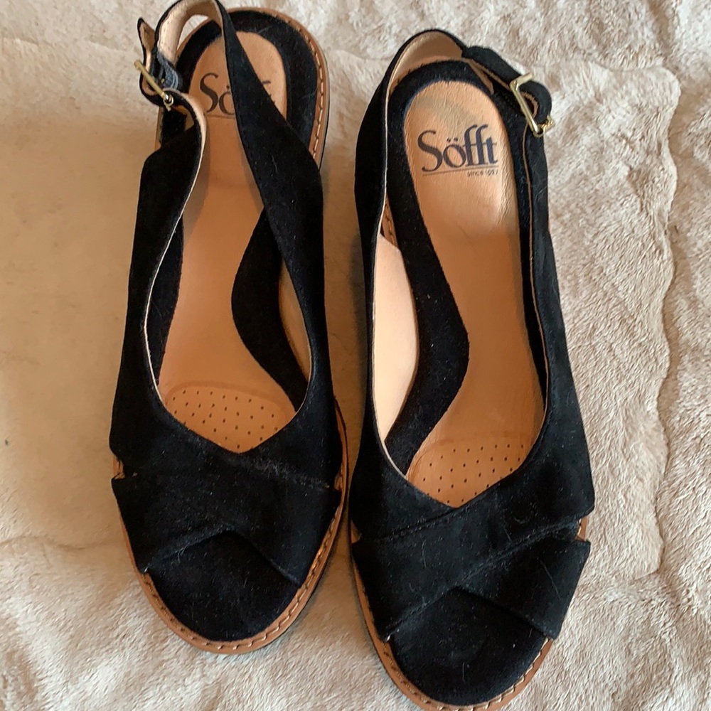 Söfft Black Suede Wedge Sandals